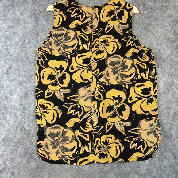 Who What Wear Top XXL Sleeveless Tank Black Yellow Floral Career Back Button - Picture 11 of 12